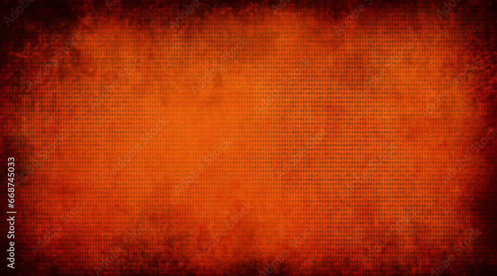 Wall mural binary code in an orange abstract grunge background