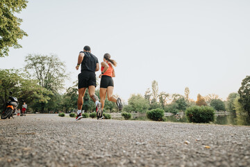Athletic friends train outdoors for healthy lifestyle.