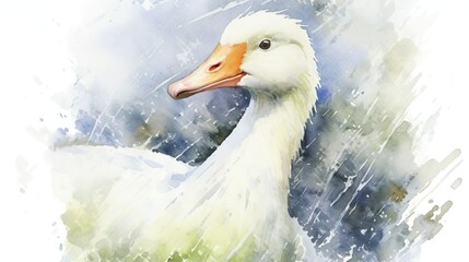white bird goose closeup watercolor illustration