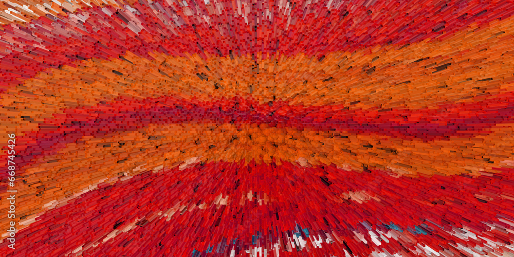 Aufkleber exploding red orange striped curved pattern on a black background with bead effect