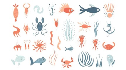 Underwater inhabitants Cartoon aquatic animals