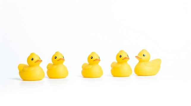 Yellow Duck Toys Over White Background