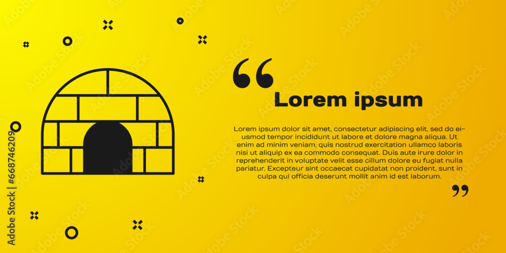 Canvas Prints Black Igloo ice house icon isolated on yellow background. Snow home, Eskimo dome-shaped hut winter shelter, made of blocks. Vector