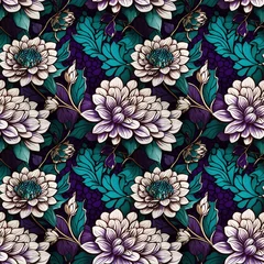 Deurstickers colorful floral repeat pattern created with bright high contrast vivid colors, seamless pattern for textile, packaging, wrapping paper, wallpaper, book cover, table cloth etc, generativeai © spotlightstudio