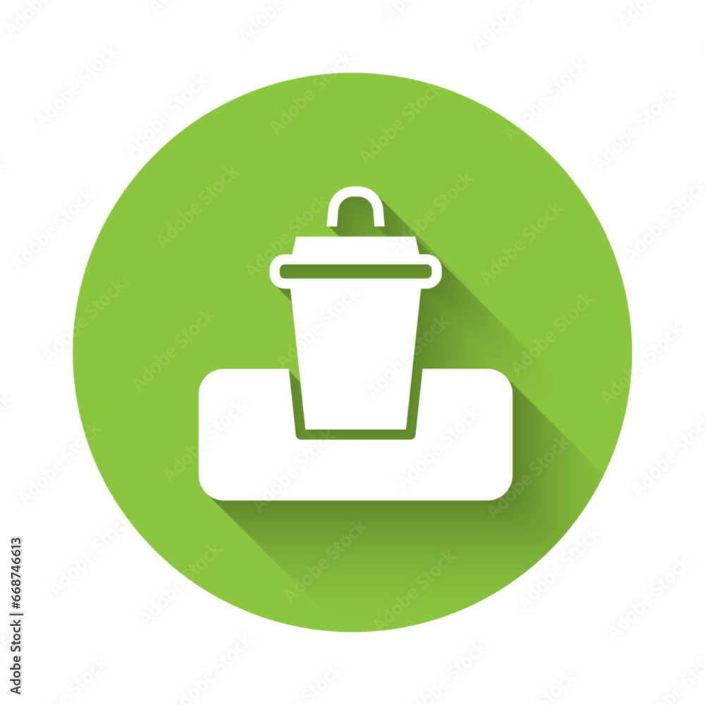 Poster white trash can icon isolated with long shadow background. garbage bin sign. recycle basket icon. of