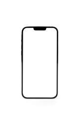 Set of different angles and positions of smartphone mockup with white screen isolated on white background.