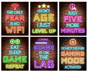 Set of 6 Neon Gaming Wall Poster, Digital Print Wall Art, Game Room Decor, Boys Teen Room, Gamer Gift, Video Game Posters, Gaming Printable