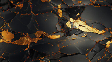 Luxurious black and gold marble seamless texture. Background, wallpaper, ceramic, counter, splash, swirl Generative AI