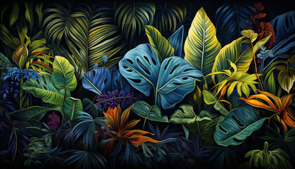 Fototapeta na wymiar tropical plants and flowers background