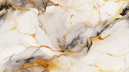 Luxurious white and gold marble seamless texture. Background, wallpaper, ceramic, counter, Generative AI