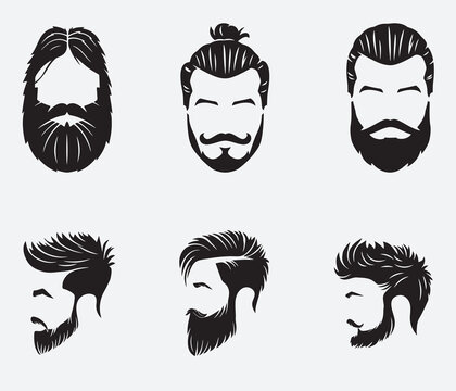 isolated black silhouette of man hairstyle , vector collection