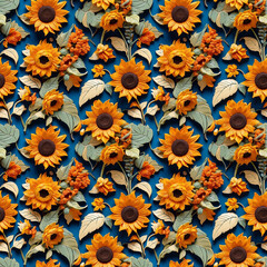 colorful floral repeat pattern created with bright high contrast vivid colors, seamless pattern for textile, packaging, wrapping paper, wallpaper, book cover, table cloth etc, generativeai