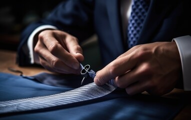 A tailor is making a modern tie