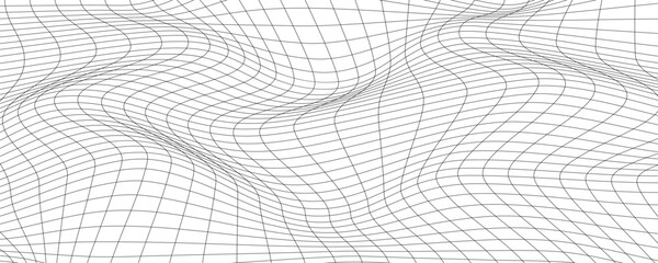 Distorted wave monochrome texture. dynamical rippled surface. Vector mesh grid pattern of lines