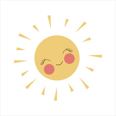 The sun with closed eyes, smiling. Cartoon Baby
