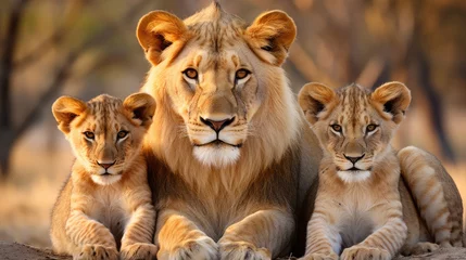 Fototapeten Family of friendly lions close-up © Veniamin Kraskov