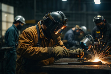 Fototapeta na wymiar worker welders who perform arc welding in factories
