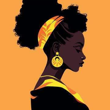 Black woman in traditional costume icon avatar. Black woman modern icon avatar. African woman design. Abstract contemporary poster. Wall art design. Vector stock