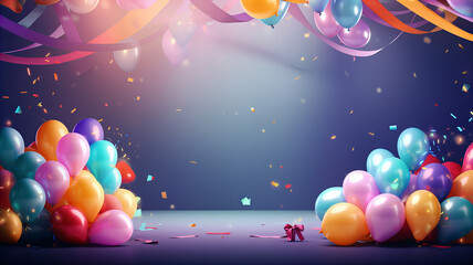 Party background with balloons, confetti, happy new year, 2024. Generative AI