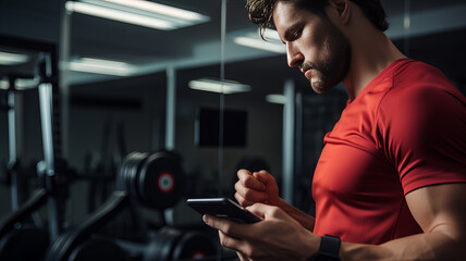 A man checks a gym training program on the smartphone smartphone app