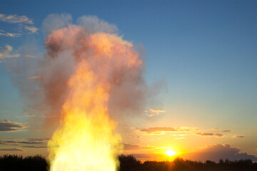 Explosion against the sunset. 3d-rendering