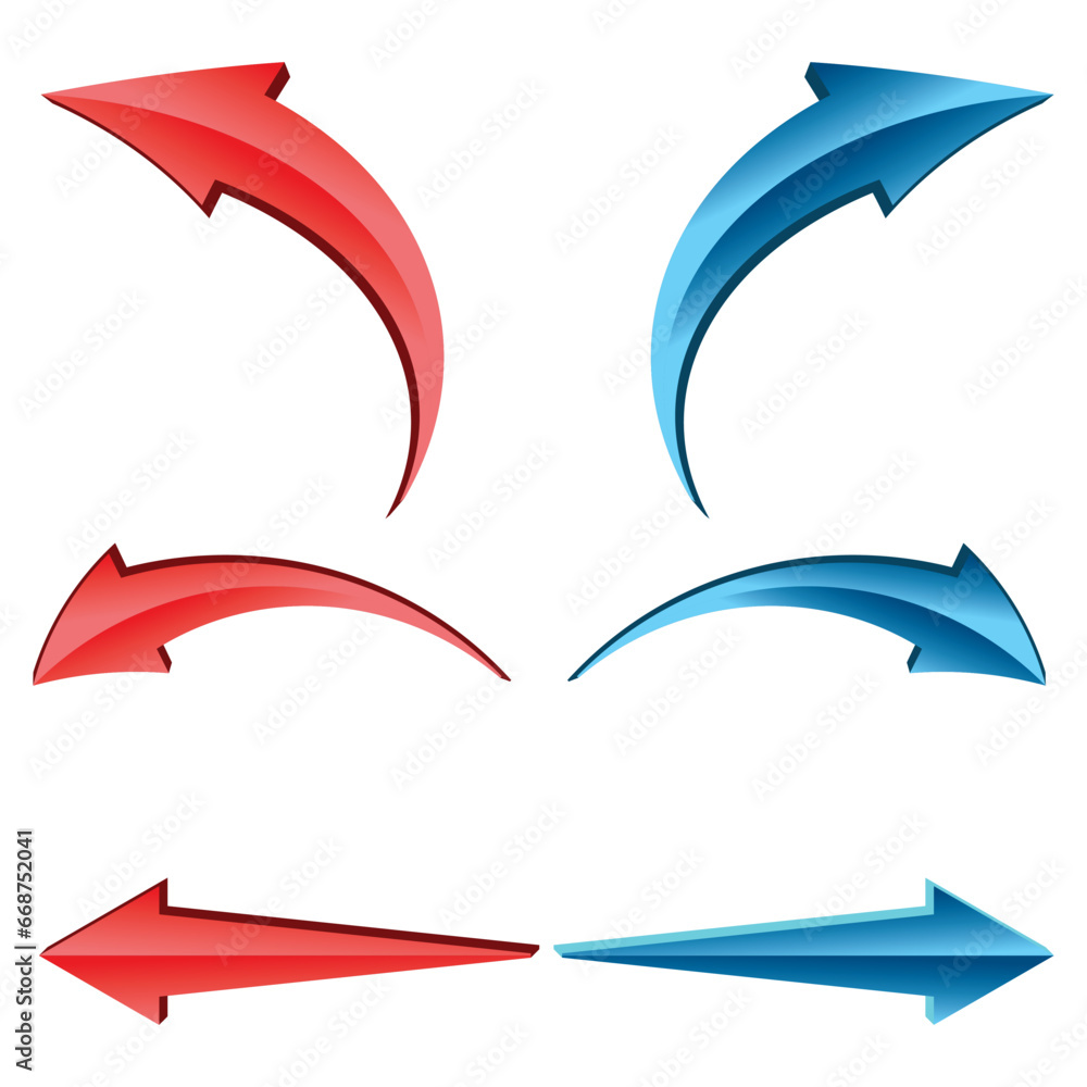 Poster shiny 3d arrow icons. vector illustration isolated on white background. 3d arrow shapes collection.