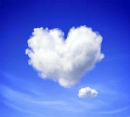 Naklejka na ściany i meble Realistic vector image of heart shaped cloud in blue sky.