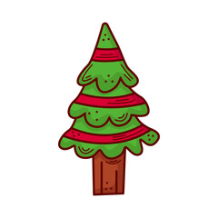 Christmas tree. Vector illustration in cartoon style. Isolated on white background.