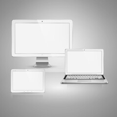 Realistic high detailed vector illustration of isolated electronic devices