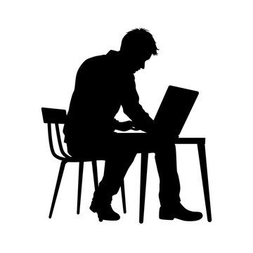 recommend clip art: Silhouette of a Man working on laptop, office work, man silhouette sitting computing laptop, silhouette of a man typing at a laptop