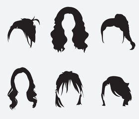 isolated black silhouette of woman hairstyle , vector collection