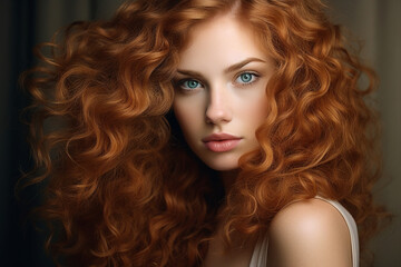 Fototapeta premium Generative AI picture portrait of beautiful young woman face closeup posing haircare concept