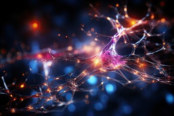 Fototapeta premium Illustration of the connections of neurons in the human brain for medical or educational purposes by generative ai.