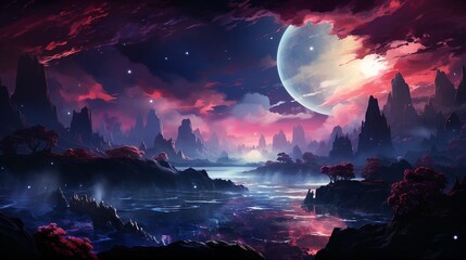 landscape with clouds and stars