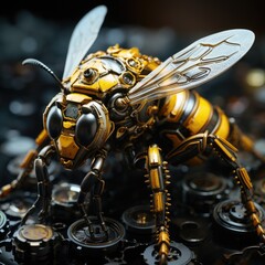 Fototapeta premium Cyberpunk Realism: Stunning Depictions of Bees in Futuristic world