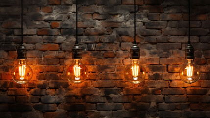 Illustration of four lamps and a brick wall. Wallpaper, background. - obrazy, fototapety, plakaty