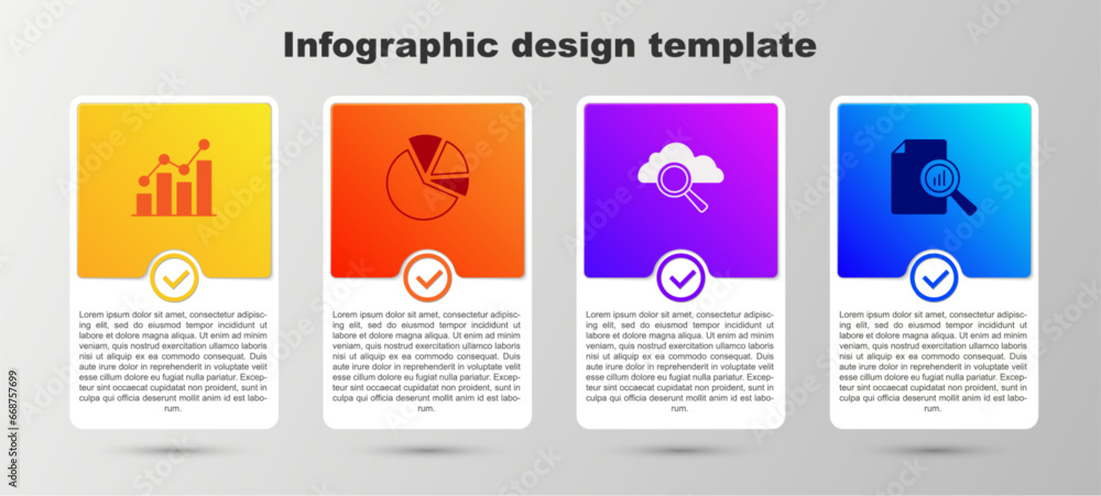 Poster set pie chart infographic, search cloud computing and document with. business infographic template. 