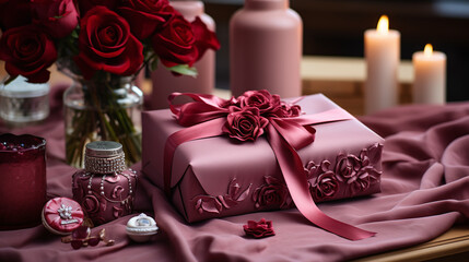 Obraz na płótnie Canvas red rose and gift box