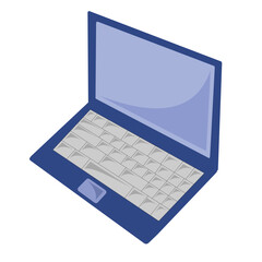 Simple stylized laptop blue colored isolated on white background.Concept of remote woking,digital device, wireless