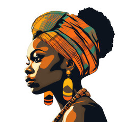 African Girl Portrait. Black Girl Portrait Art On Transparent. Beautiful Women Abstract Art Color...
