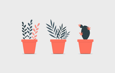 Plants vector illustration, houseplants in pots, flat style.