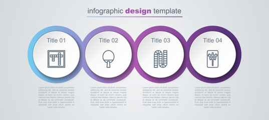 Set line Bingo, Racket, Board game and Mahjong pieces. Business infographic template. Vector