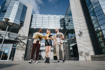 Stylish Businesspeople Discussing Growth Hacking Strategies in Urban City Setting