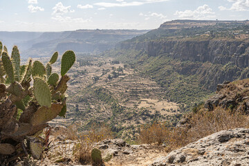 View over landscape of Simien Mountains National park, Ethiopia
