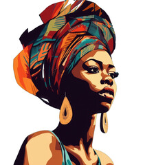 African Girl Portrait. Black Girl Portrait Art On Transparent. Beautiful Women Abstract Art Color...