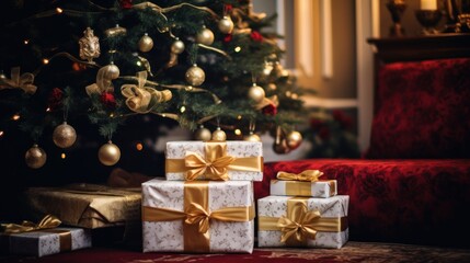 Christmas gifts under the tree, fairy tale, festive mood.