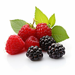 Different types of berries on white isolated background - ai generative
