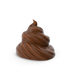 Pour melted chocolate syrup, and soft serve choco ice cream twisted scope 3D rendering isolated on a white background