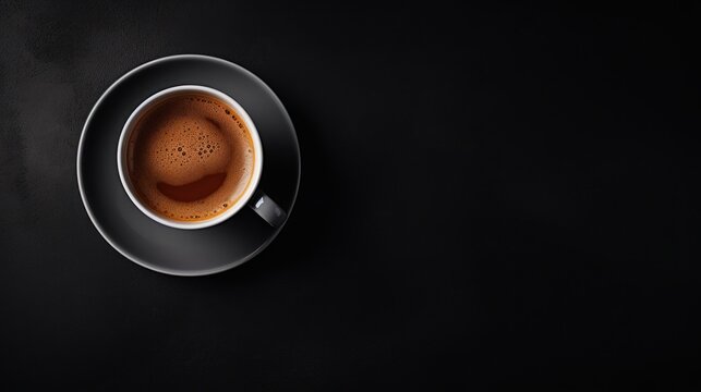 Drink with copy space concept, top view of coffee cup on table, morning drink