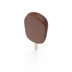 3D wooden stick ice cream with plain chocolate glaze, Сhocolate popsicle on a stick, Realistic 3D PNG
